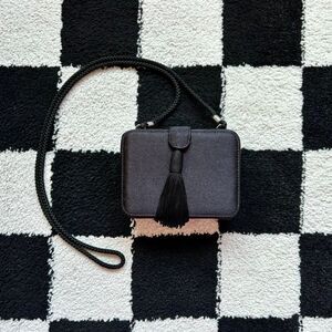 Jessica McClintock Black Satin Tassel Evening Bag